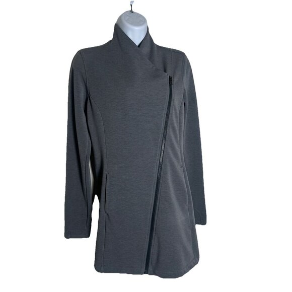 ATHLETA XS SoftTech CYA Jacket Asymmetric Full Zip High V Neck Gray Wool Coat - Picture 6 of 12